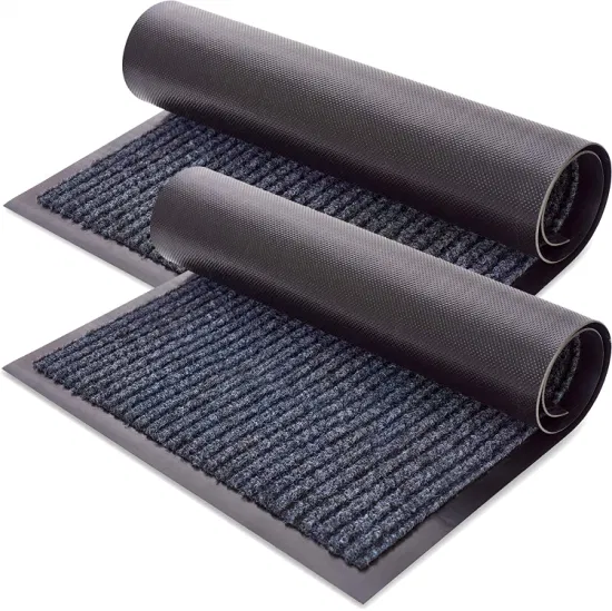 2 Pack Striped Indoor Outdoor Mats with Rubber Backing for Shoe Scraper